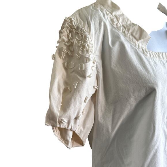 Issey‎ Miyake off-white appliqué short sleeve blouse top size 4 - Picture 7 of 12